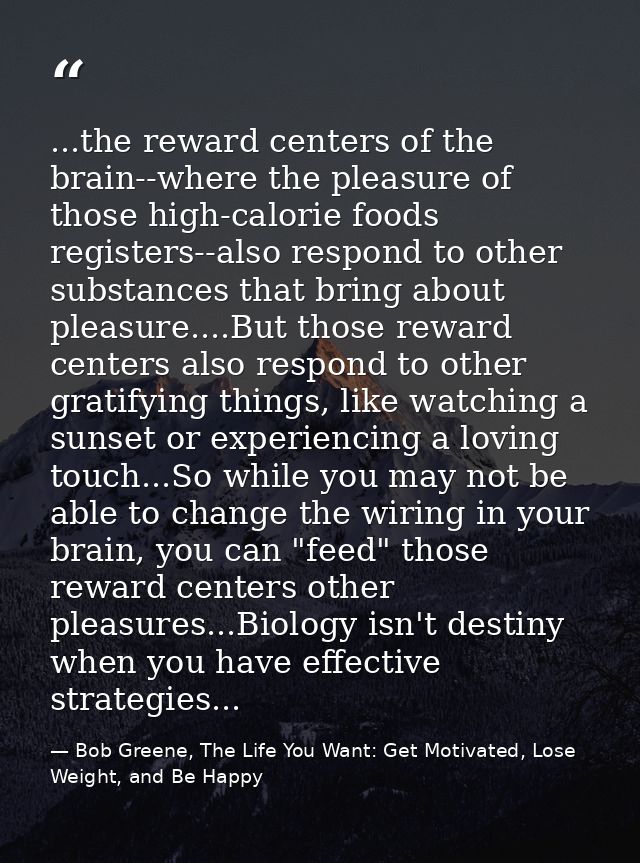 ...the reward centers of the brain--where the pleasure of those high-calorie foods registers--also respond to other subs — Bob Greene, The Life You Want: Get Motivated, Lose Weight, and Be Happy