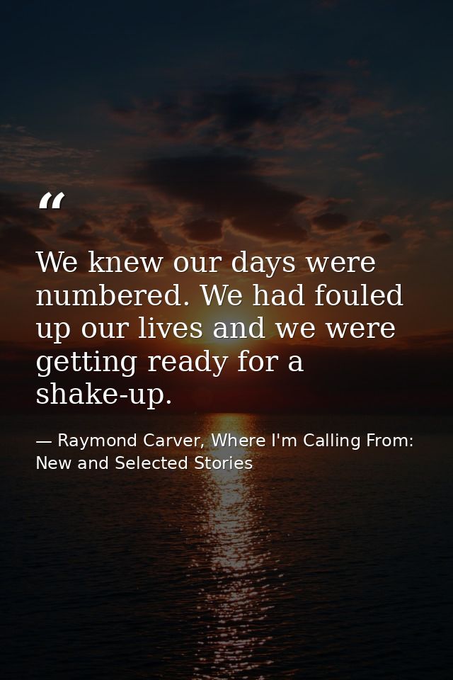 We knew our days were numbered. We had fouled up our lives and we were getting ready for a shake-up. — Raymond Carver, Where I'm Calling From: New and Selected Stories