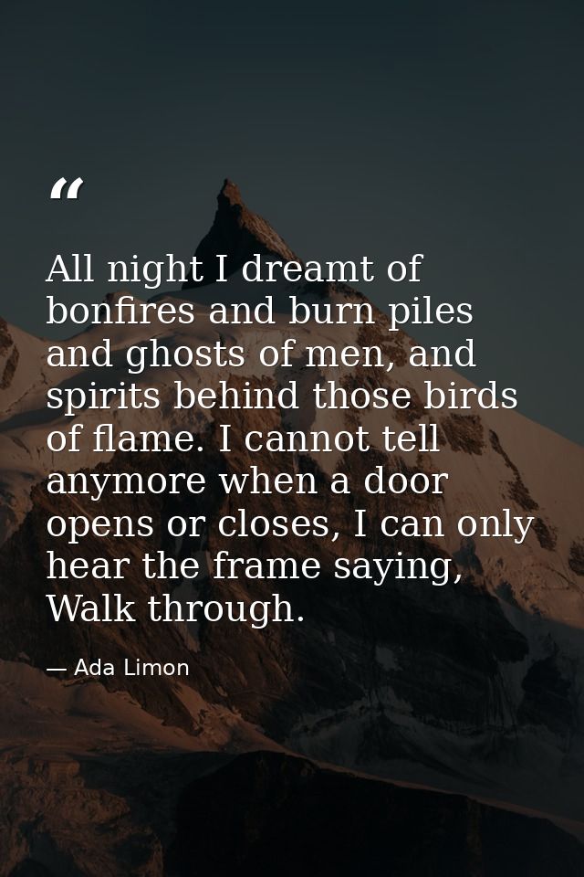All night I dreamt of bonfires and burn piles and ghosts of men, and spirits behind those birds of flame. I cannot tell  — Ada Limon