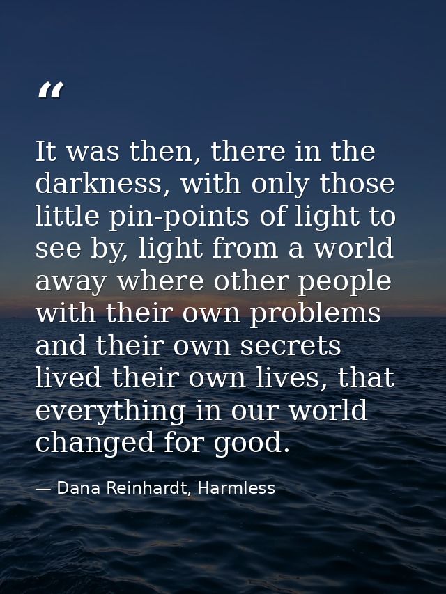 It was then, there in the darkness, with only those little pin-points of light to see by, light from a world away where  — Dana Reinhardt, Harmless
