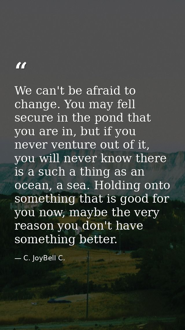 We can't be afraid to change. You may fell secure in the pond that you are in, but if you never venture out of it, you w — C. JoyBell C.