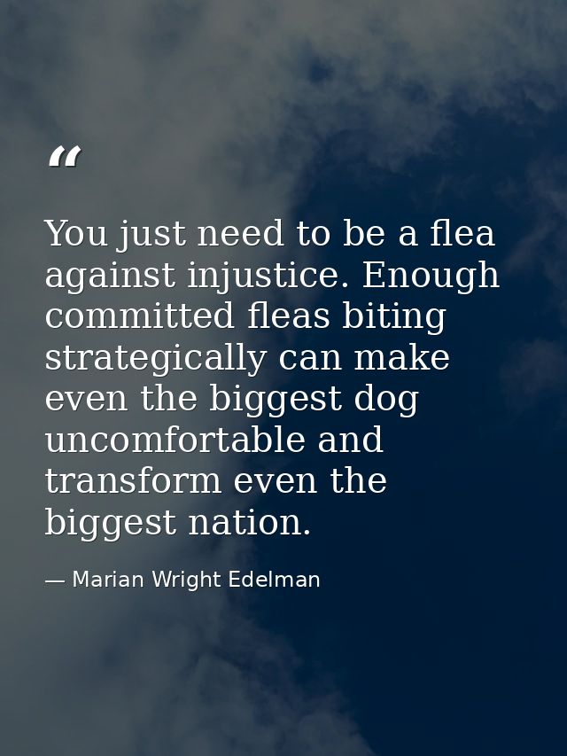You just need to be a flea against injustice. Enough committed fleas biting strategically can make even the biggest dog  — Marian Wright Edelman