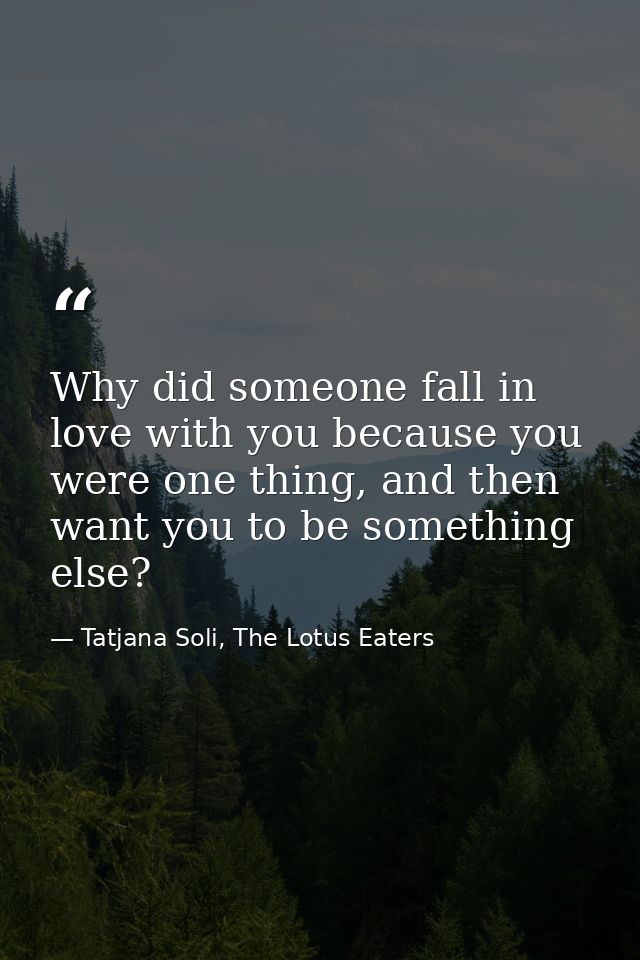 Why did someone fall in love with you because you were one thing, and then want you to be something else? — Tatjana Soli, The Lotus Eaters