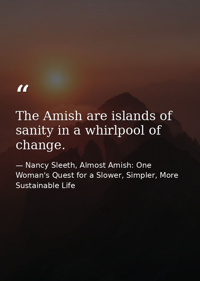 The Amish are islands of sanity in a whirlpool of change. — Nancy Sleeth, Almost Amish: One Woman's Quest for a Slower, Simpler, More Sustainable Life