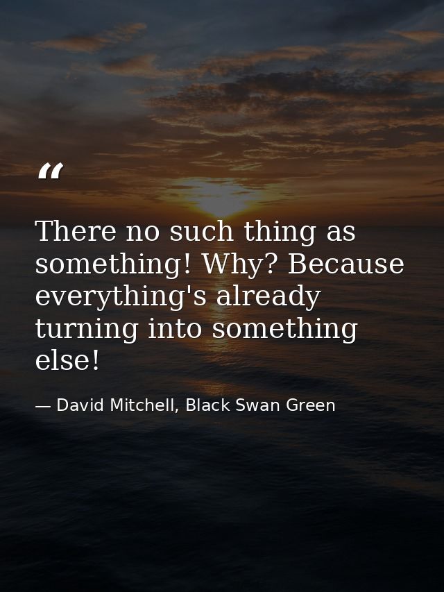 There no such thing as something! Why? Because everything's already turning into something else! — David Mitchell, Black Swan Green