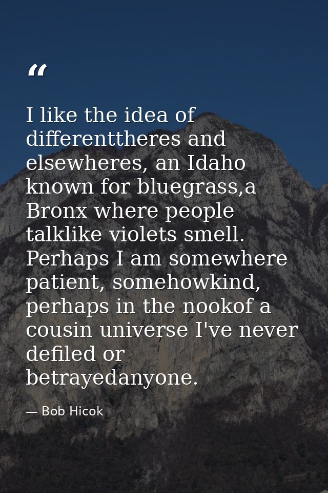 I like the idea of differenttheres and elsewheres, an Idaho known for bluegrass,a Bronx where people talklike violets sm — Bob Hicok