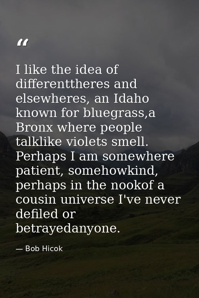 I like the idea of differenttheres and elsewheres, an Idaho known for bluegrass,a Bronx where people talklike violets sm — Bob Hicok