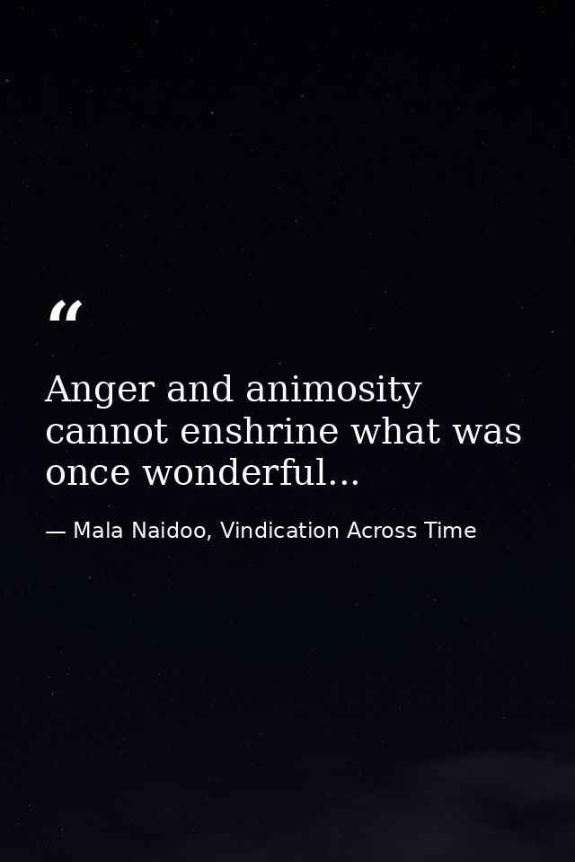Anger and animosity cannot enshrine what was once wonderful... — Mala Naidoo, Vindication Across Time