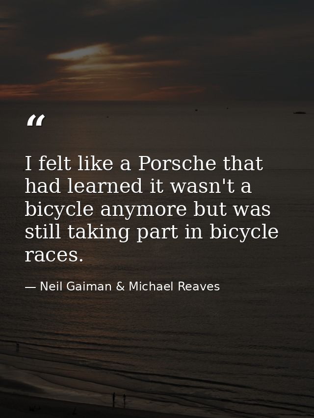I felt like a Porsche that had learned it wasn't a bicycle anymore but was still taking part in bicycle races. — Neil Gaiman & Michael Reaves