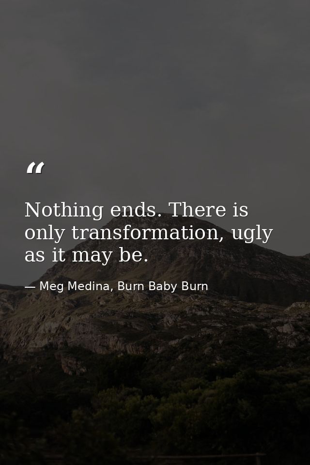 Nothing ends. There is only transformation, ugly as it may be. — Meg Medina, Burn Baby Burn