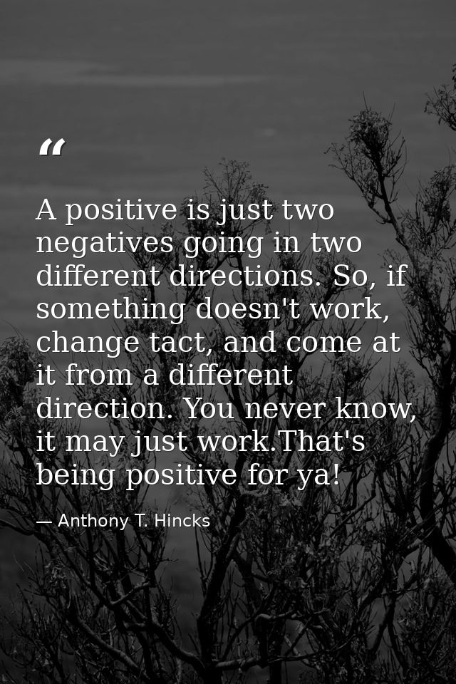 A positive is just two negatives going in two different directions. So, if something doesn't work, change tact, and come — Anthony T. Hincks
