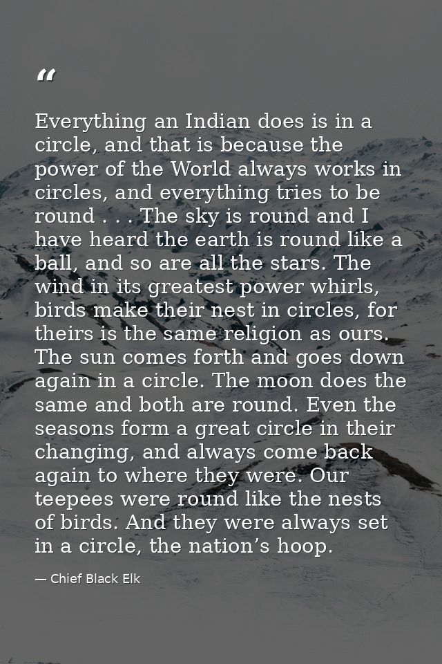 Everything an Indian does is in a circle, and that is because the power of the World always works in circles, and everyt — Chief Black Elk