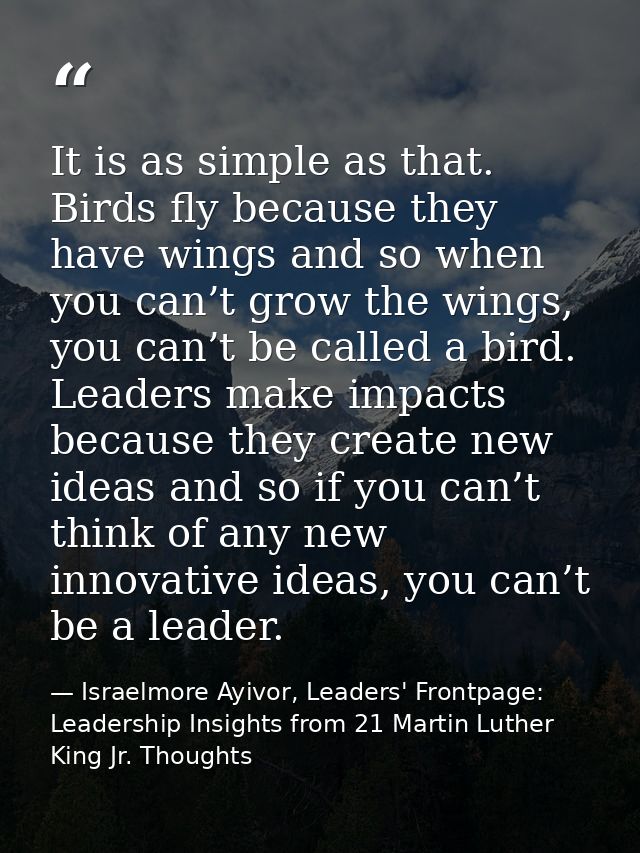 It is as simple as that. Birds fly because they have wings and so when you can’t grow the wings, you can’t be called a b — Israelmore Ayivor, Leaders' Frontpage: Leadership Insights from 21 Martin Luther King Jr. Thoughts