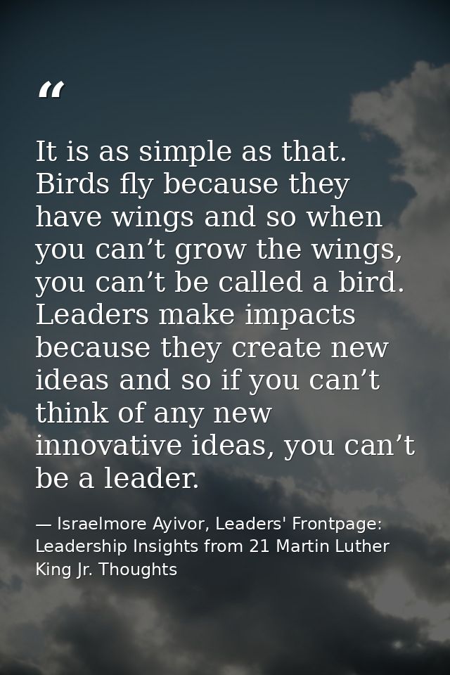 It is as simple as that. Birds fly because they have wings and so when you can’t grow the wings, you can’t be called a b — Israelmore Ayivor, Leaders' Frontpage: Leadership Insights from 21 Martin Luther King Jr. Thoughts