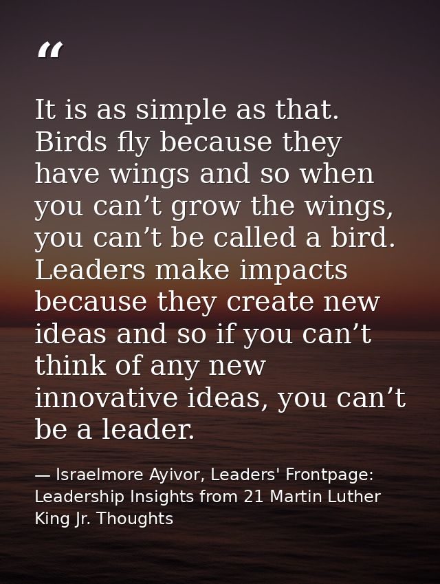 It is as simple as that. Birds fly because they have wings and so when you can’t grow the wings, you can’t be called a b — Israelmore Ayivor, Leaders' Frontpage: Leadership Insights from 21 Martin Luther King Jr. Thoughts