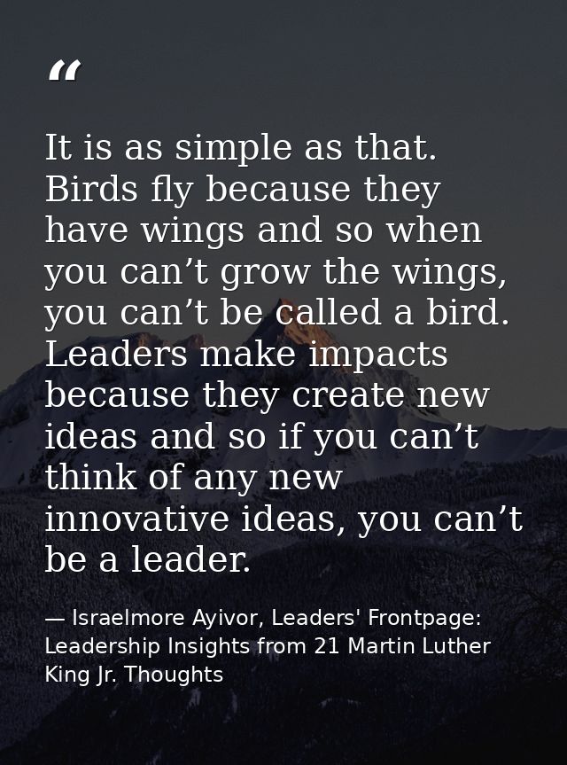 It is as simple as that. Birds fly because they have wings and so when you can’t grow the wings, you can’t be called a b — Israelmore Ayivor, Leaders' Frontpage: Leadership Insights from 21 Martin Luther King Jr. Thoughts