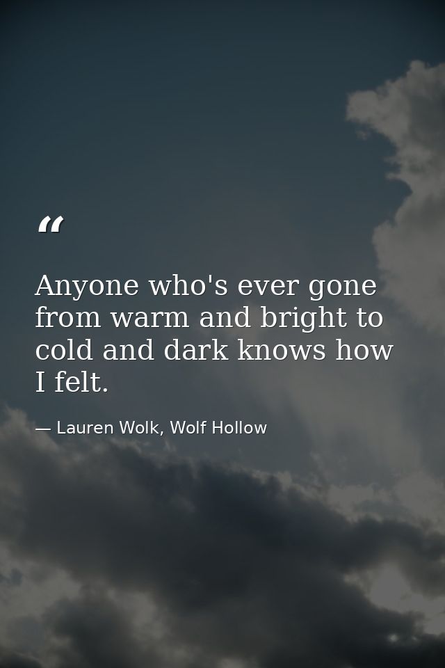 Anyone who's ever gone from warm and bright to cold and dark knows how I felt. — Lauren Wolk, Wolf Hollow