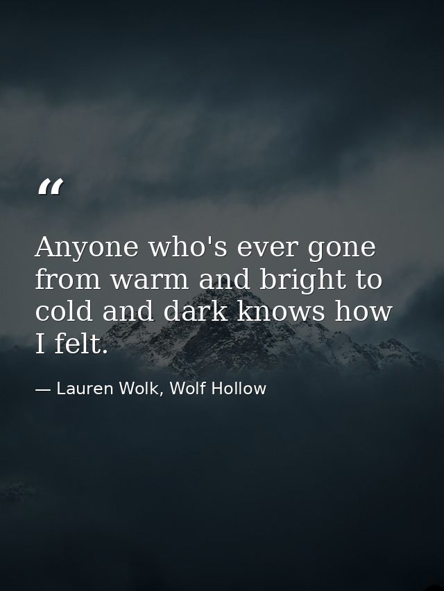 Anyone who's ever gone from warm and bright to cold and dark knows how I felt. — Lauren Wolk, Wolf Hollow