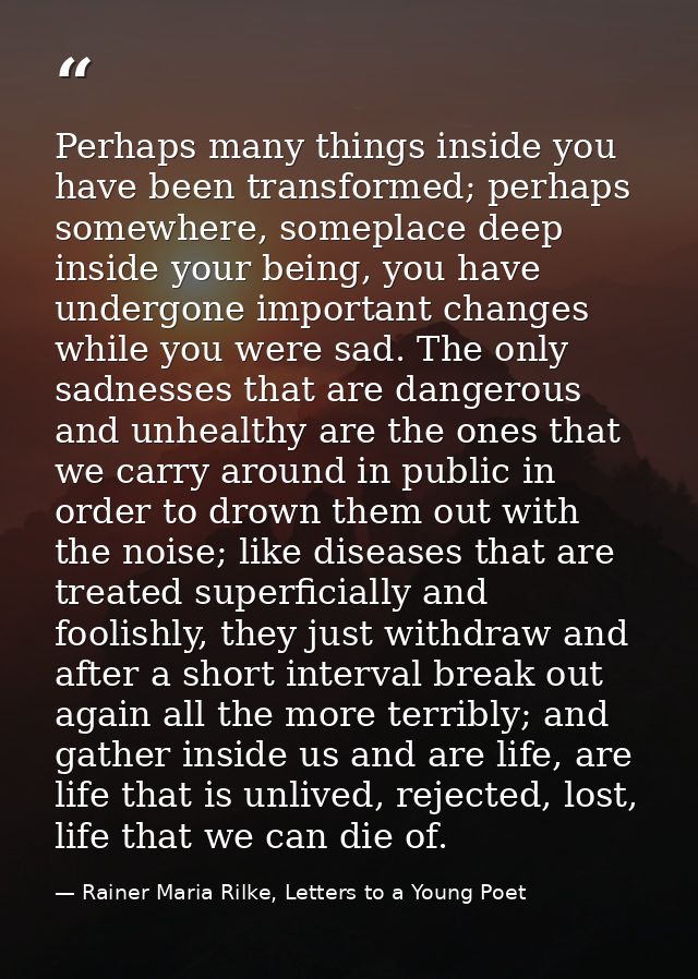 Perhaps many things inside you have been transformed; perhaps somewhere, someplace deep inside your being, you have unde — Rainer Maria Rilke, Letters to a Young Poet
