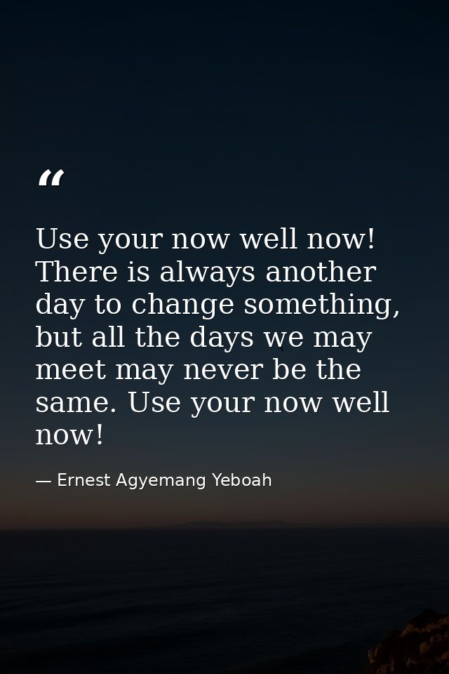 Use your now well now! There is always another day to change something, but all the days we may meet may never be the sa — Ernest Agyemang Yeboah