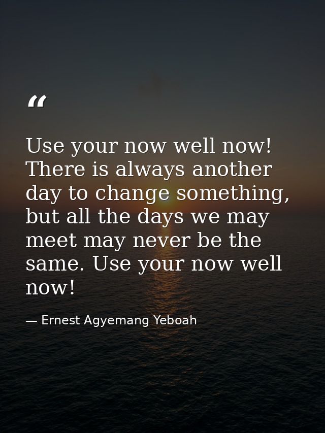 Use your now well now! There is always another day to change something, but all the days we may meet may never be the sa — Ernest Agyemang Yeboah