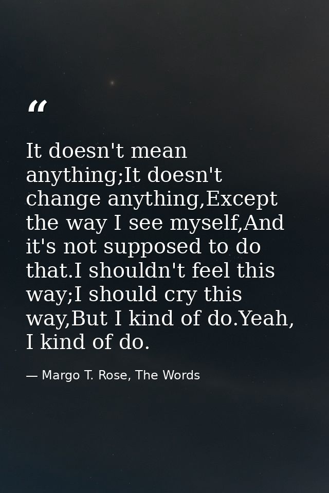 It doesn't mean anything;It doesn't change anything,Except the way I see myself,And it's not supposed to do that.I shoul — Margo T. Rose, The Words