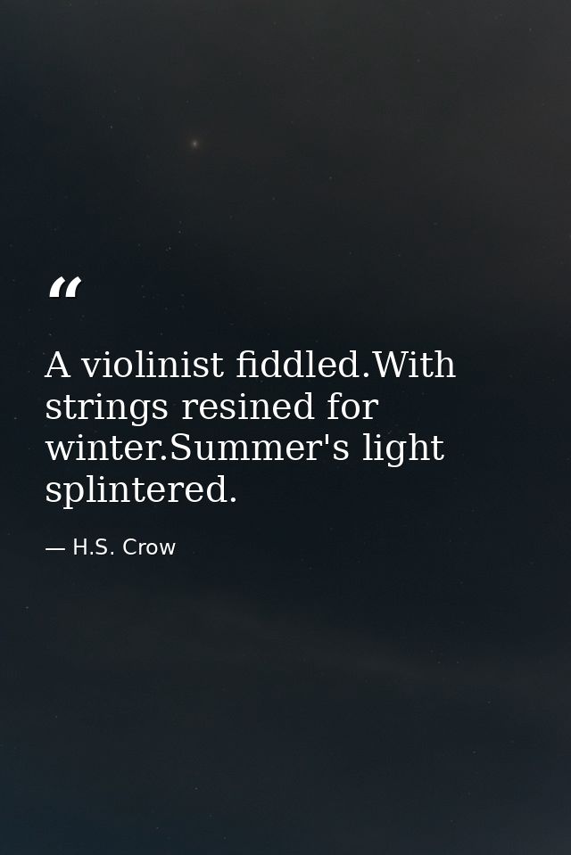 A violinist fiddled.With strings resined for winter.Summer's light splintered. — H.S. Crow