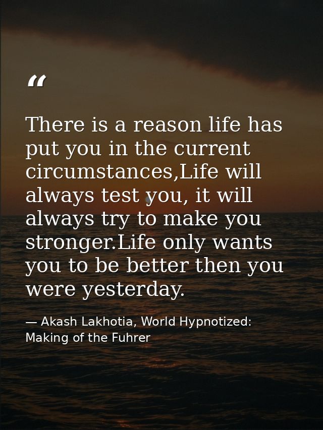 There is a reason life has put you in the current circumstances,Life will always test you, it will always try to make yo — Akash Lakhotia, World Hypnotized: Making of the Fuhrer