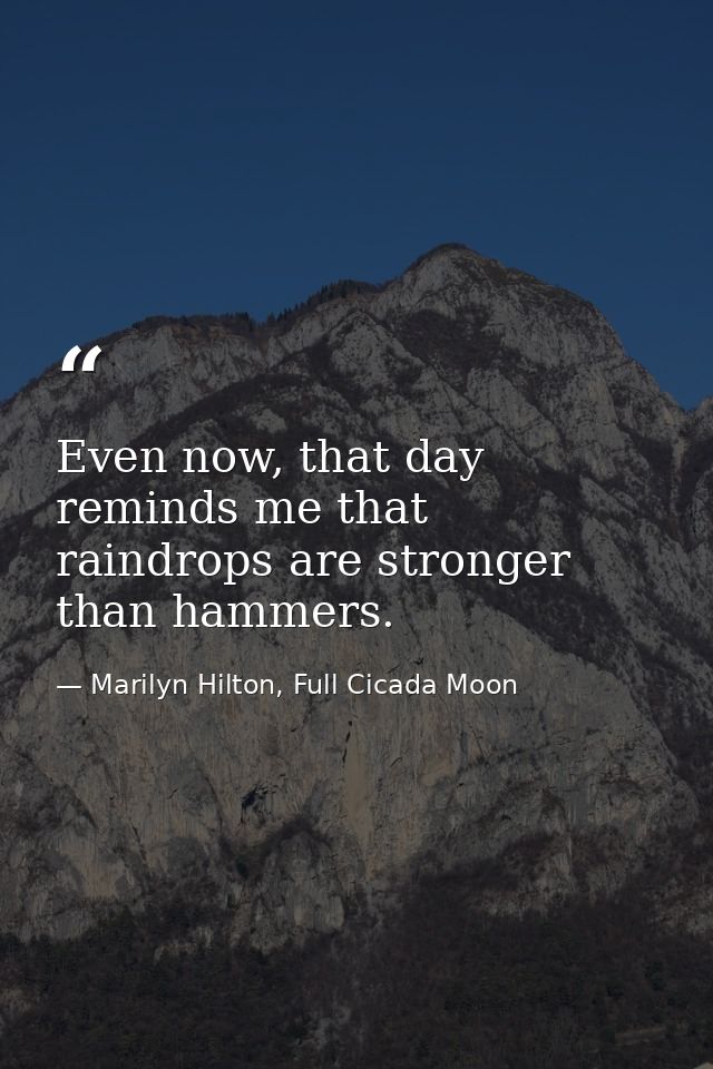 Even now, that day reminds me that raindrops are stronger than hammers. — Marilyn Hilton, Full Cicada Moon