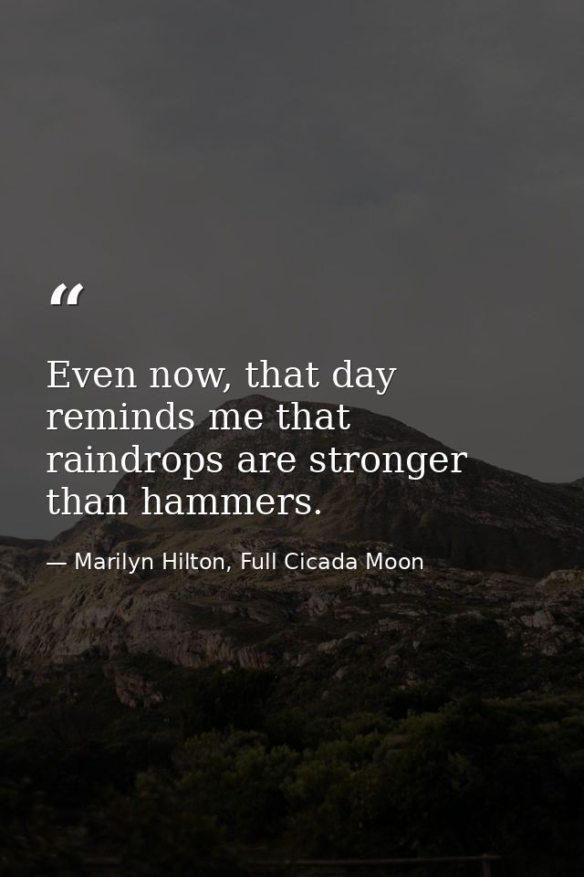 Even now, that day reminds me that raindrops are stronger than hammers. — Marilyn Hilton, Full Cicada Moon