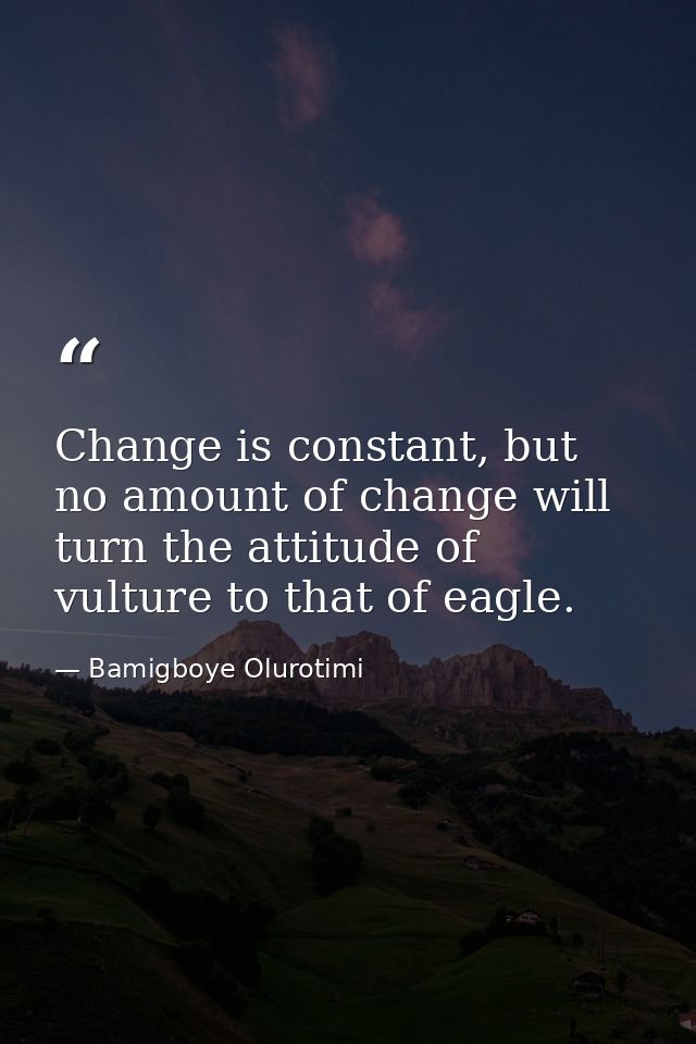 Change is constant, but no amount of change will turn the attitude of vulture to that of eagle. — Bamigboye Olurotimi