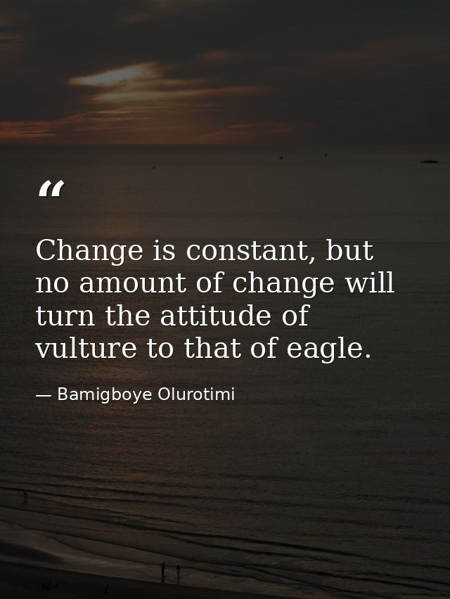 Change is constant, but no amount of change will turn the attitude of vulture to that of eagle. — Bamigboye Olurotimi