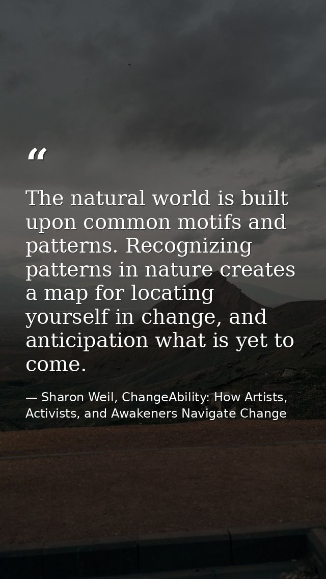 The natural world is built upon common motifs and patterns. Recognizing patterns in nature creates a map for locating yo — Sharon Weil, ChangeAbility: How Artists, Activists, and Awakeners Navigate Change