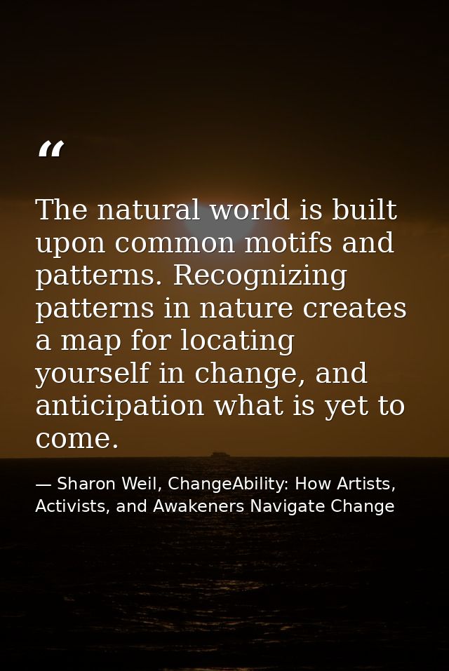The natural world is built upon common motifs and patterns. Recognizing patterns in nature creates a map for locating yo — Sharon Weil, ChangeAbility: How Artists, Activists, and Awakeners Navigate Change