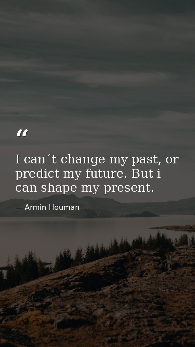 I can´t change my past, or predict my future. But i can shape my present. — Armin Houman