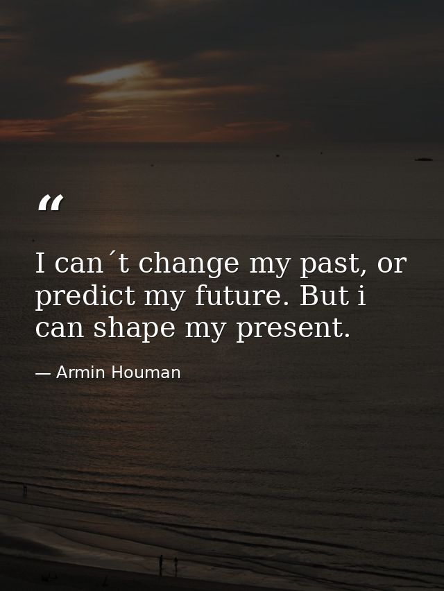 I can´t change my past, or predict my future. But i can shape my present. — Armin Houman