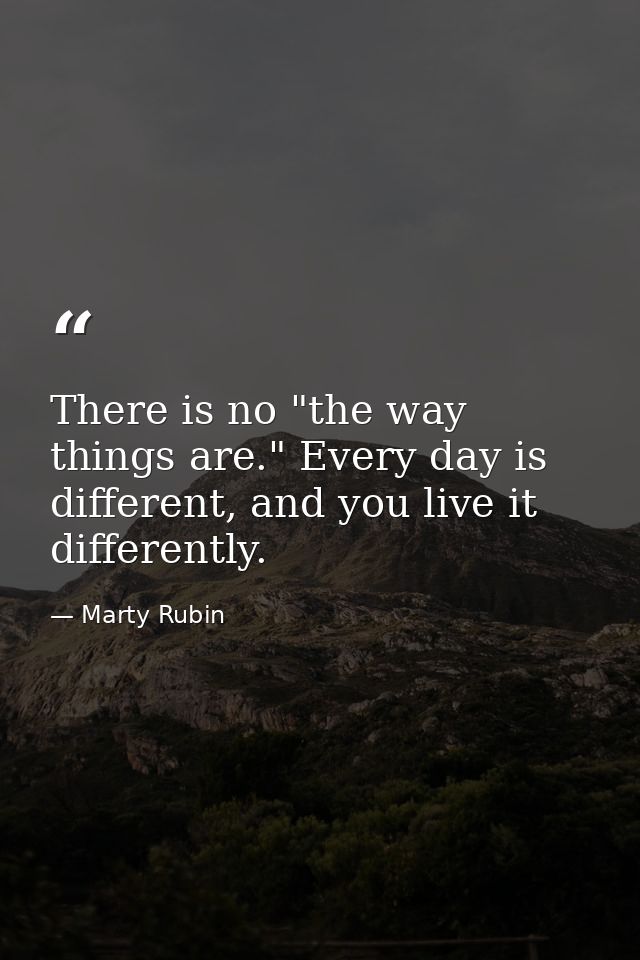 There is no "the way things are." Every day is different, and you live it differently. — Marty Rubin