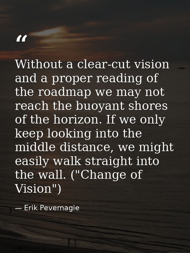 Without a clear-cut vision and a proper reading of the roadmap we may not reach the buoyant shores of the horizon. If we — Erik Pevernagie