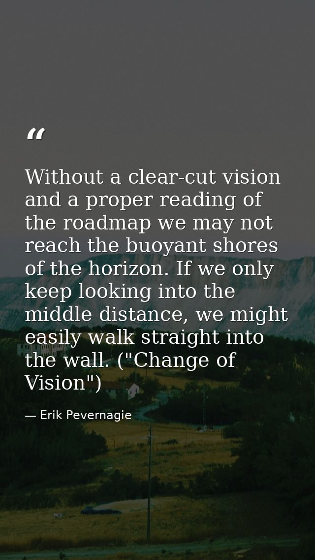 Without a clear-cut vision and a proper reading of the roadmap we may not reach the buoyant shores of the horizon. If we — Erik Pevernagie
