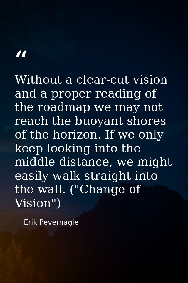 Without a clear-cut vision and a proper reading of the roadmap we may not reach the buoyant shores of the horizon. If we — Erik Pevernagie