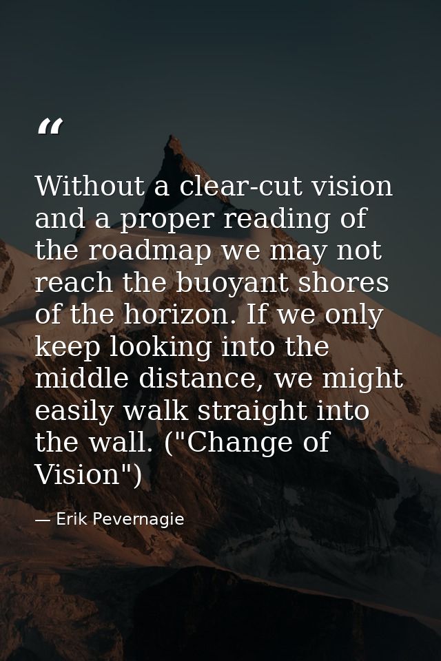 Without a clear-cut vision and a proper reading of the roadmap we may not reach the buoyant shores of the horizon. If we — Erik Pevernagie