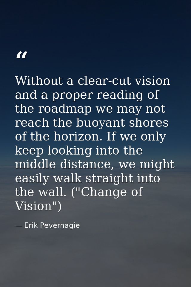 Without a clear-cut vision and a proper reading of the roadmap we may not reach the buoyant shores of the horizon. If we — Erik Pevernagie