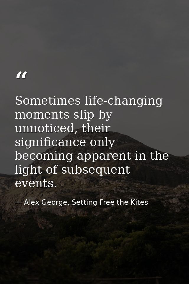 Sometimes life-changing moments slip by unnoticed, their significance only becoming apparent in the light of subsequent  — Alex George, Setting Free the Kites
