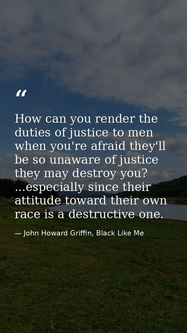 How can you render the duties of justice to men when you're afraid they'll be so unaware of justice they may destroy you — John Howard Griffin, Black Like Me