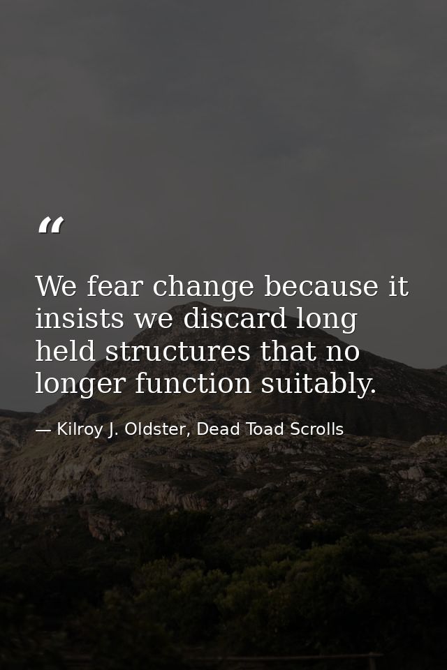 We fear change because it insists we discard long held structures that no longer function suitably. — Kilroy J. Oldster, Dead Toad Scrolls