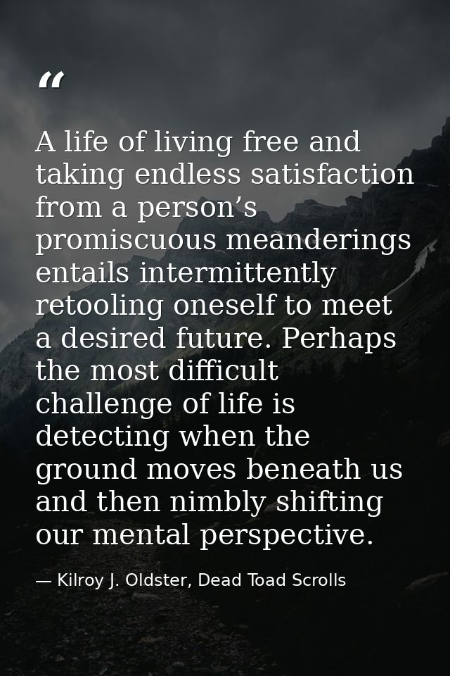 A life of living free and taking endless satisfaction from a person’s promiscuous meanderings entails intermittently ret — Kilroy J. Oldster, Dead Toad Scrolls