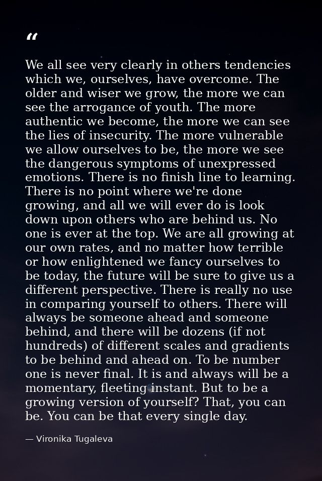 We all see very clearly in others tendencies which we, ourselves, have overcome. The older and wiser we grow, the more w — Vironika Tugaleva