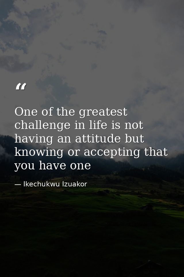 One of the greatest challenge in life is not having an attitude but knowing or accepting that you have one — Ikechukwu Izuakor