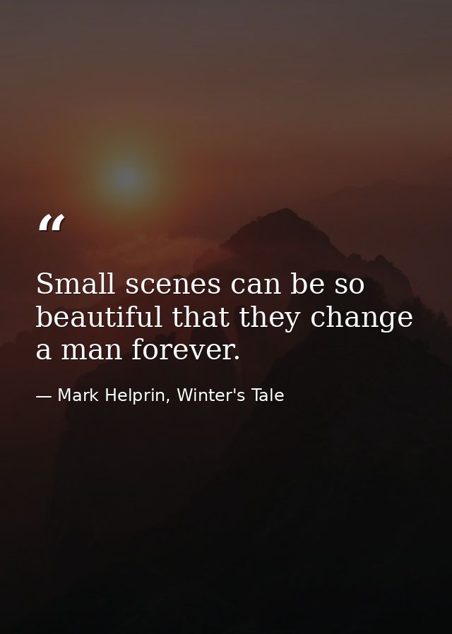 Small scenes can be so beautiful that they change a man forever. — Mark Helprin, Winter's Tale