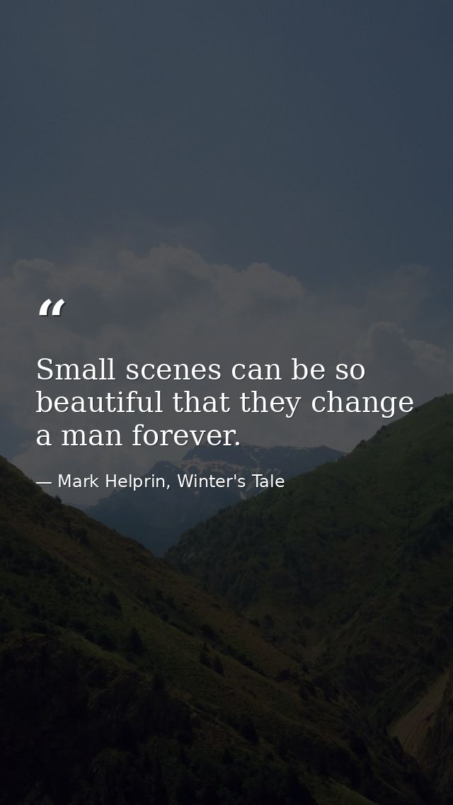 Small scenes can be so beautiful that they change a man forever. — Mark Helprin, Winter's Tale